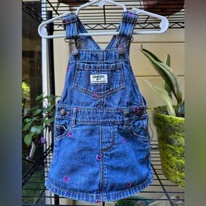 OSHKOSH B'gosh Vintage Pink Heart Overalls Dress Baby Girl Size 12 Months